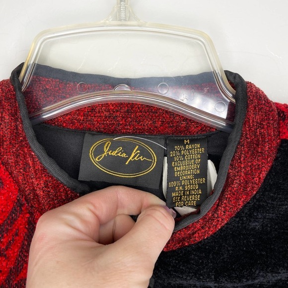 NEW With Tags Julia Kim Vintage Red Black Gold Tapestry Patchwork Jacket Medium - Picture 3 of 6